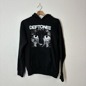 Deftones Rock Off Hoodie Mens Small Black Cat Graphic Fleece Pullover Band